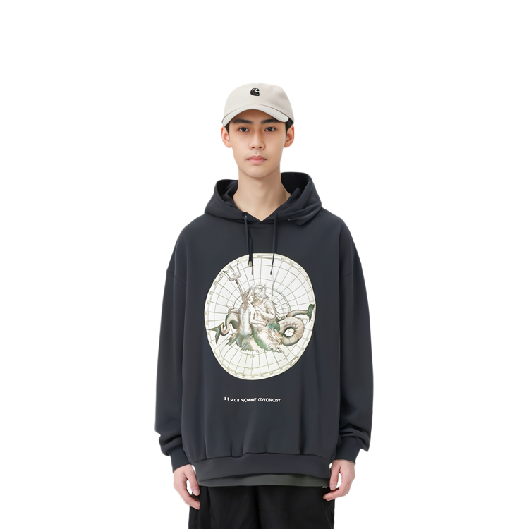 Purchase Givenchy Poseidon Graphic Print Oversized Hoodie Black BMJ07S305B-001