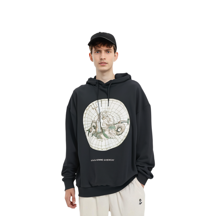 Details for Givenchy Poseidon Graphic Print Oversized Hoodie Black BMJ07S305B-001