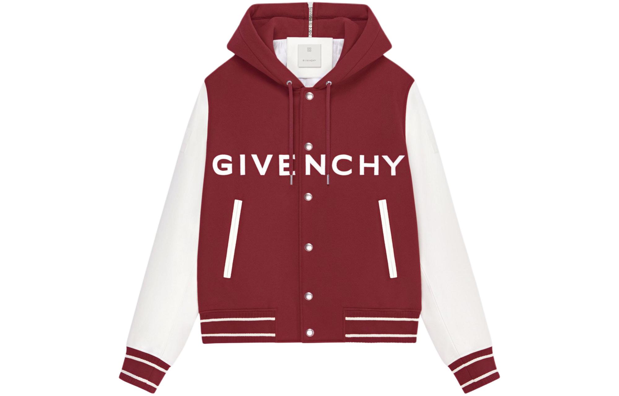 Givenchy Red and White Alphabet Print Colorblock Hooded Jacket BM00XX6Y16-603