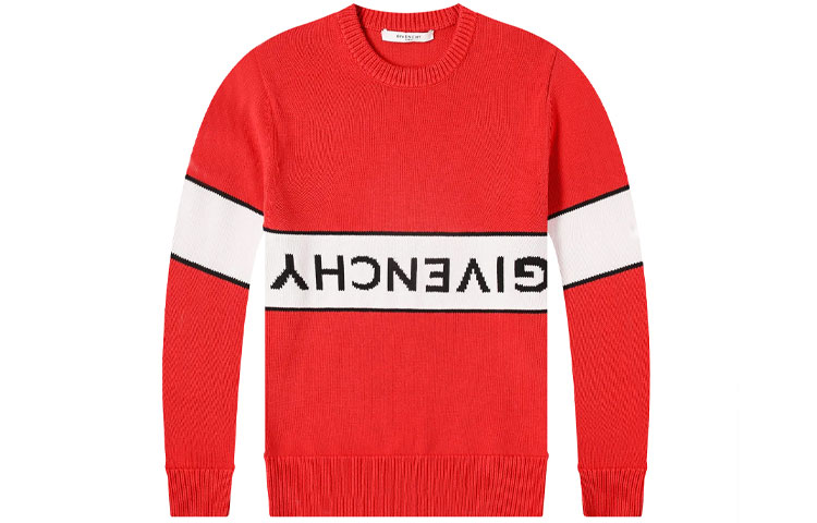 Givenchy Red Colorblock Crewneck Sweater with Reversible Logo for Men. BM9063401M-616