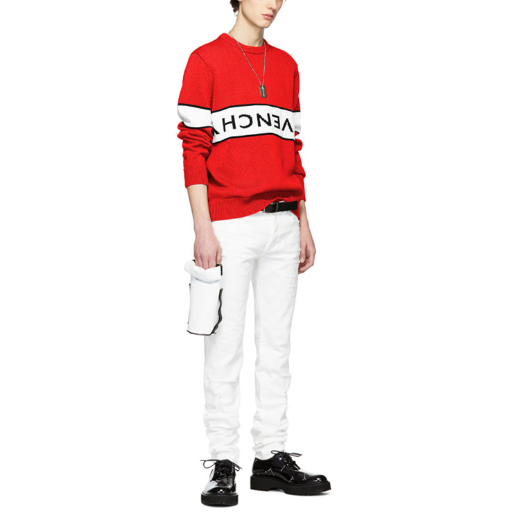 Lookbook Givenchy Sweater Merah Colorblock Crewneck Logo Reversible Pria. BM9063401M-616