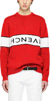 Shop Givenchy 男款紅色拼接雙面標誌圓領毛衣 BM9063401M-616