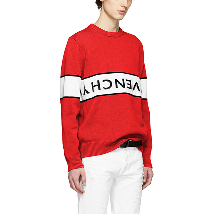 Details for Givenchy Sweater Merah Colorblock Crewneck Logo Reversible Pria. BM9063401M-616