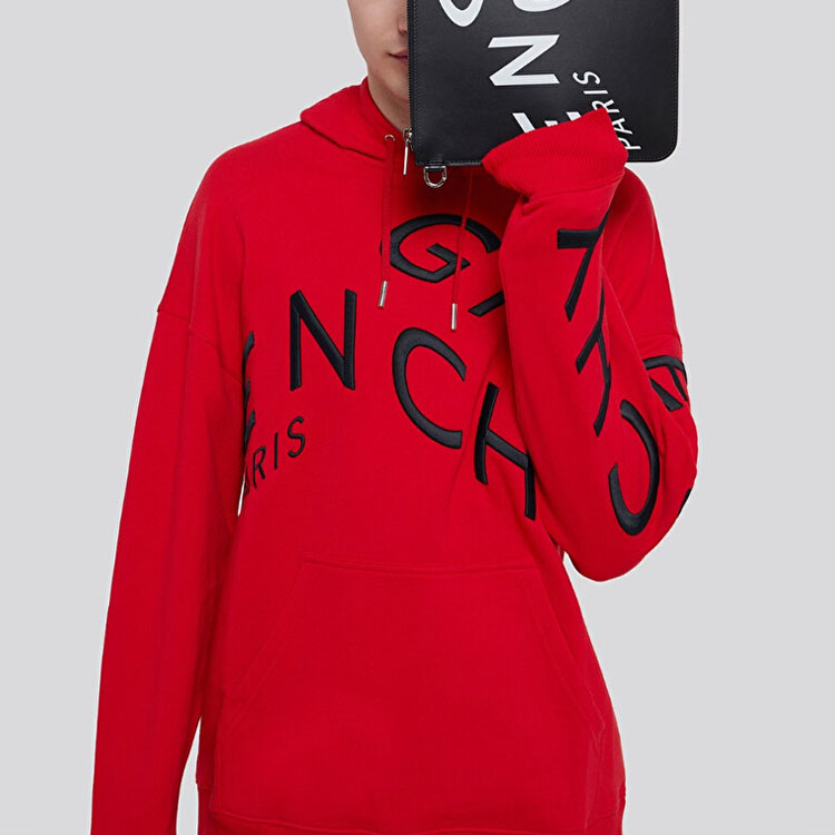 GIVENCHY Red Embroidered Logo Velvet Hoodie. BMJ07G30AF-606 圖 7