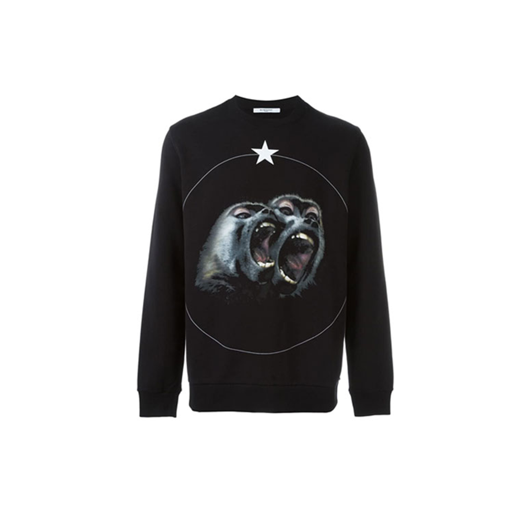 Givenchy Roaring Monkey Loose Crewneck Pullover Sweatshirt Black 17F7330653-001