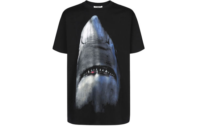 GIVENCHY Shark Print Loose Fit Black T-Shirt BM70493Y0H-001