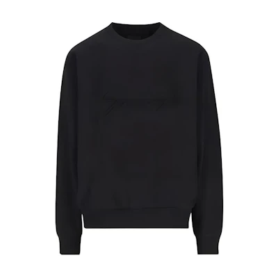 Givenchy Solid Color Crewneck Logo Embroidered Long Sleeve Sweatshirt Black BMJ0LC3YP1-001