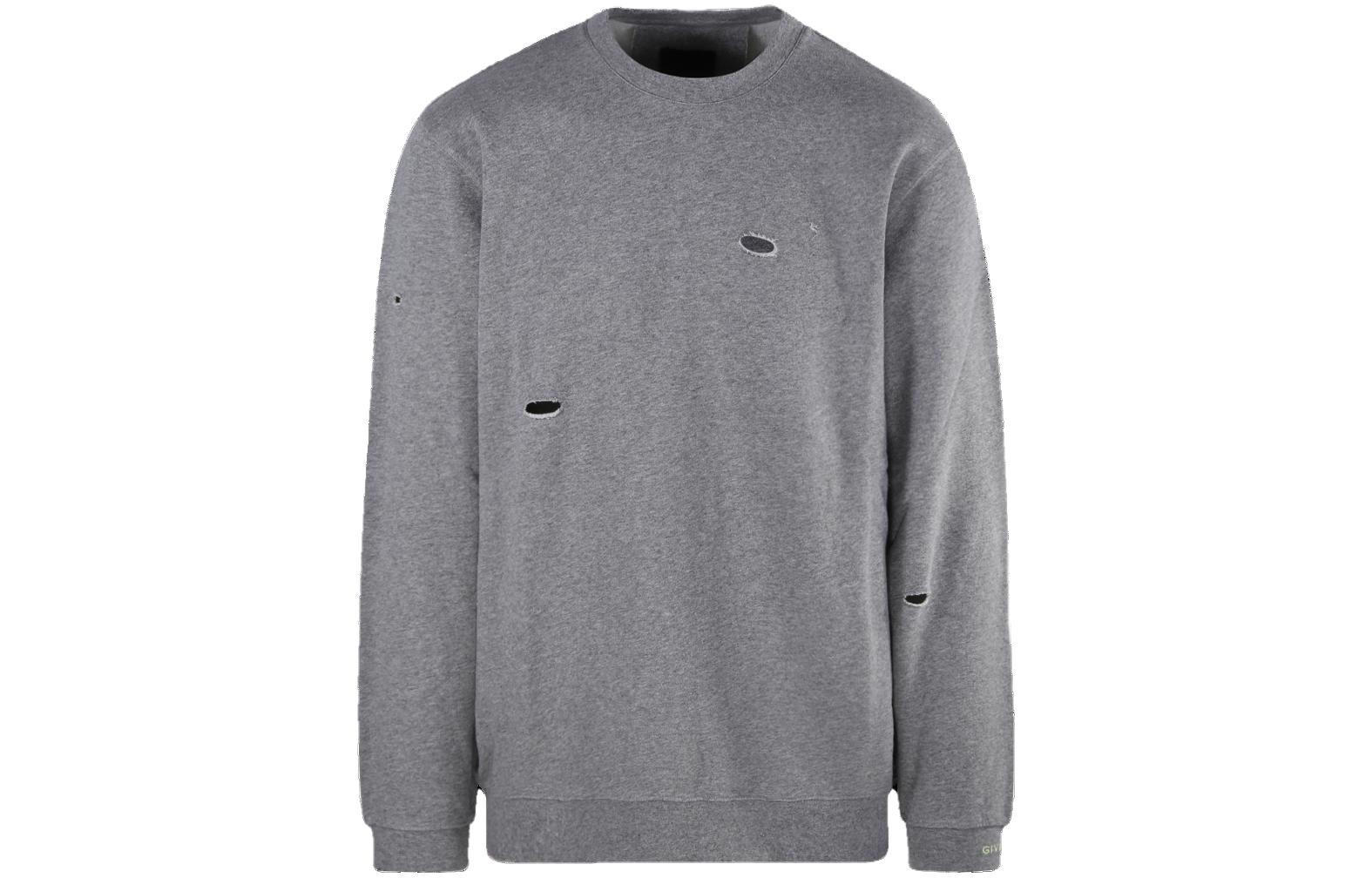 Givenchy Solid Color Distressed Crewneck Long-Sleeve Sweatshirt Gray BMJ0L13YF4-022