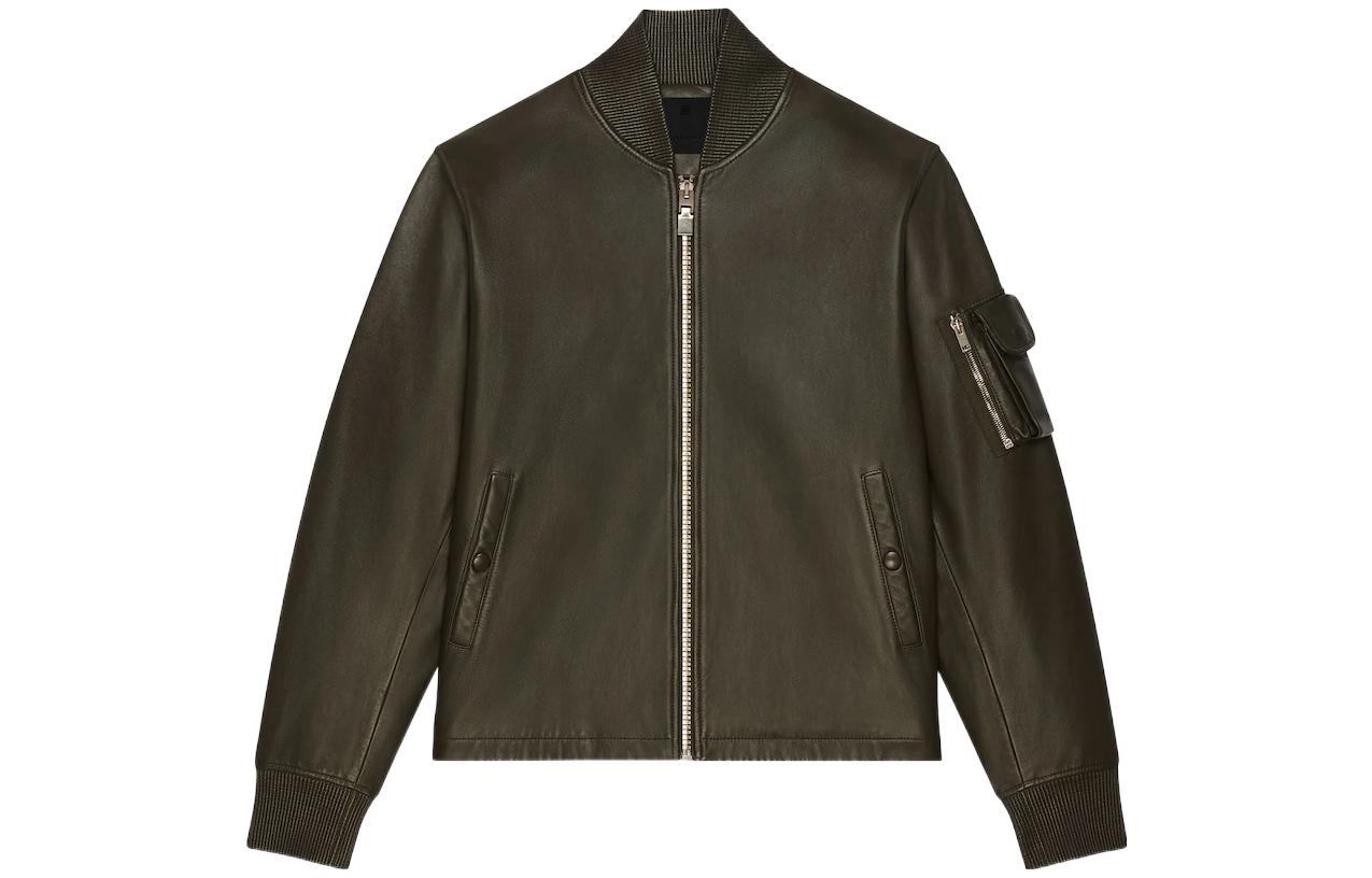 Givenchy Solid Color Pocket Zipper Long Sleeve Jacket Men Deep Khaki BM00YT6003-313