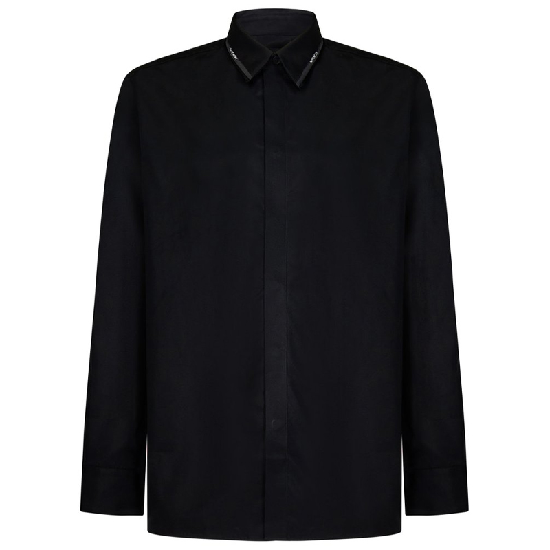 Givenchy Solid Color Point Collar Button-Up Long Sleeve Shirt Black BM60X714M6-001