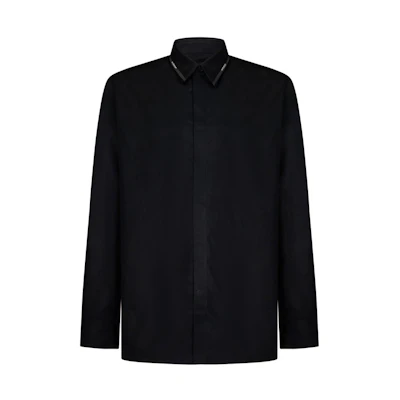 Givenchy Solid Color Point Collar Button-Up Long Sleeve Shirt Black BM60X714M6-001
