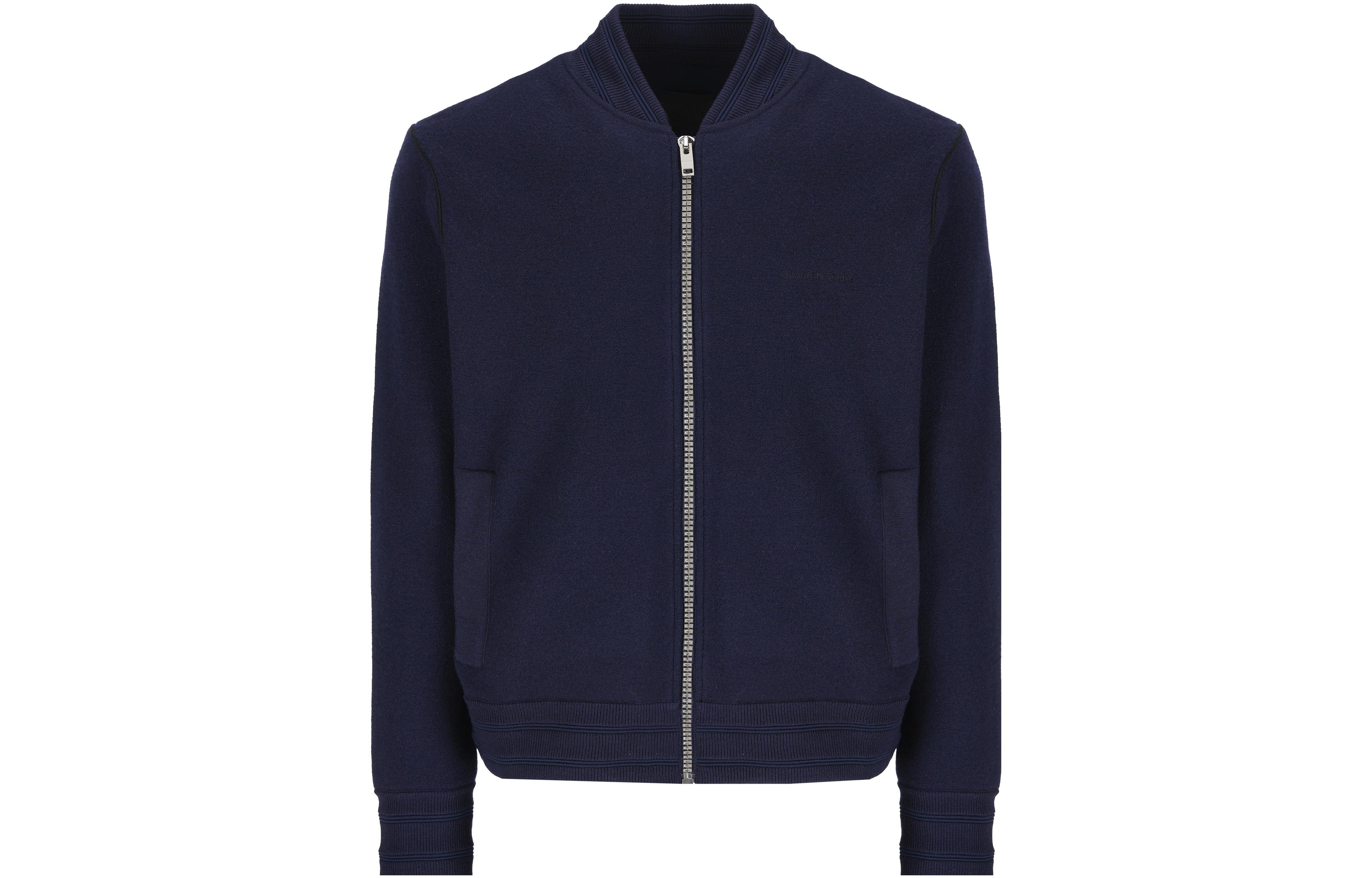 Givenchy Solid Logo Embroidered Navy Blue Casual Jacket BM014A4YFP499