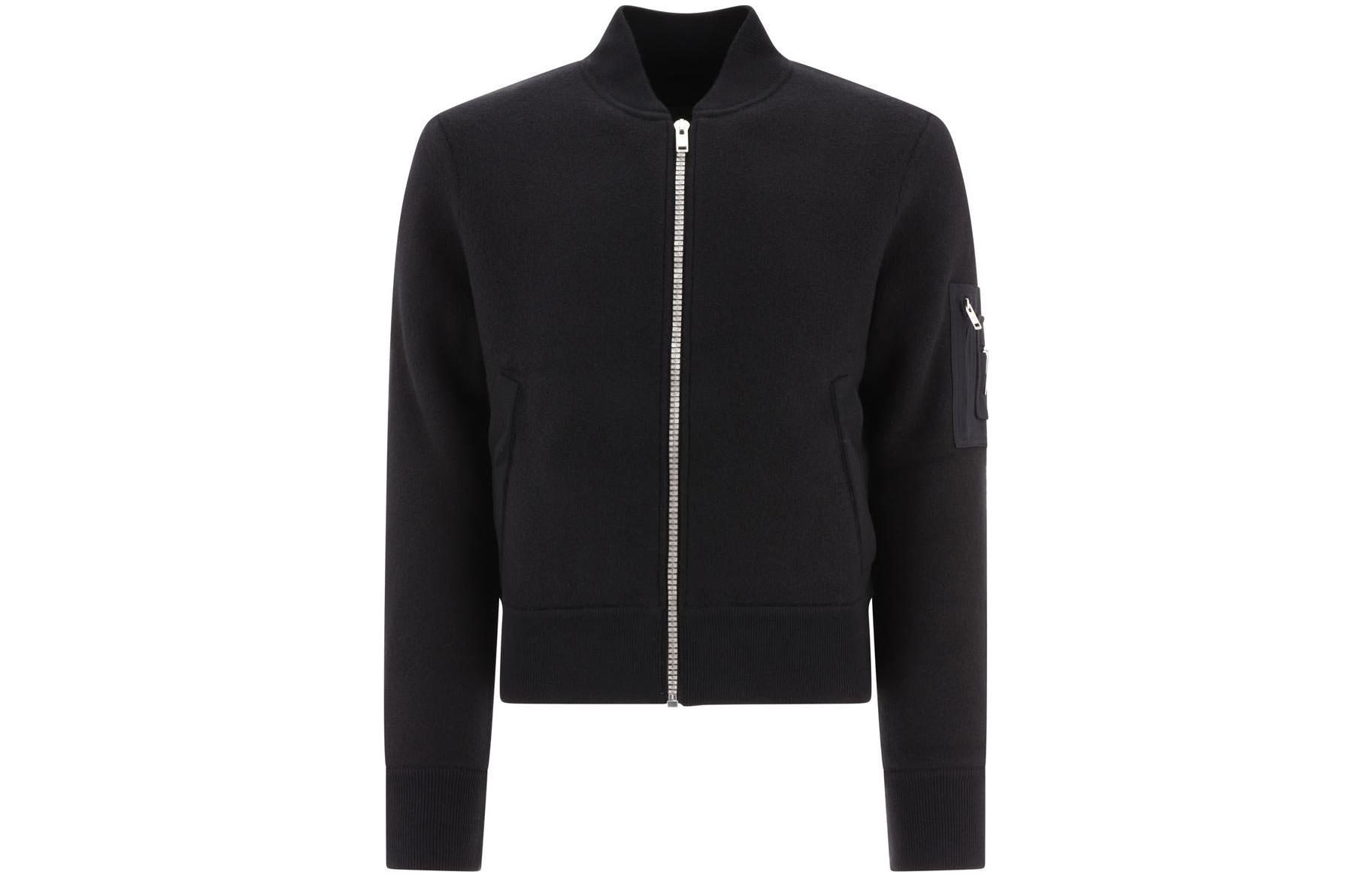 Givenchy Solid Zip V-Neck Long Sleeve Bomber Jacket Black BM014V4YG1-001