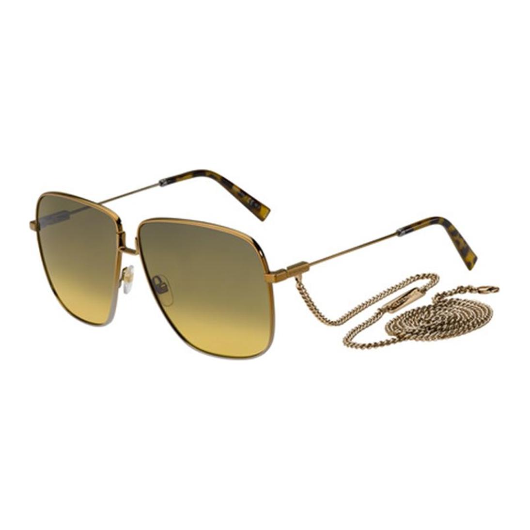 GIVENCHY Square Gold Sunglasses Unisex Couples Design with Logo Temples. 203541-NCJ-63EG