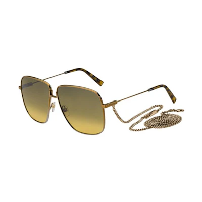 GIVENCHY Square Gold Sunglasses Unisex Couples Design with Logo Temples. 203541-NCJ-63EG