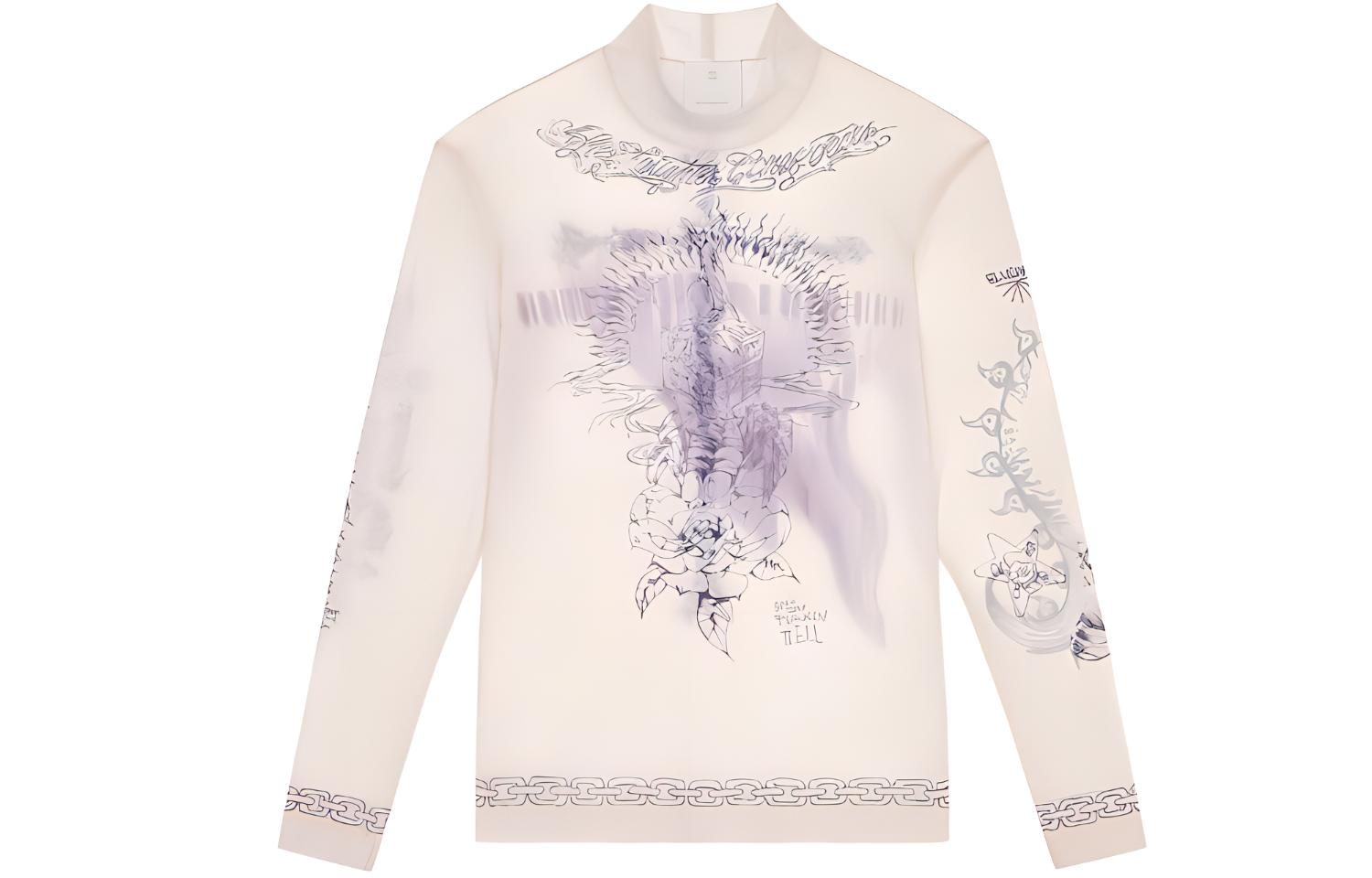 Givenchy SS21 Beige Mesh Print Long Sleeve T-Shirt BM713C3Y6C-250