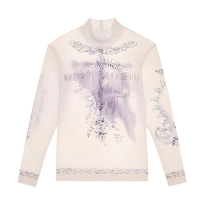 Givenchy SS21 Beige Mesh Print Long Sleeve T-Shirt BM713C3Y6C-250