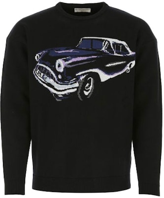 GIVENCHY SS21 Baju Sejuk Hitam Crewneck Wool dengan Cetakan Grafik Kereta BM90F94Y7J-001 Order GIVENCHY SS21 Baju Sejuk Hitam Crewneck Wool dengan Cetakan Grafik Kereta BM90F94Y7J-001