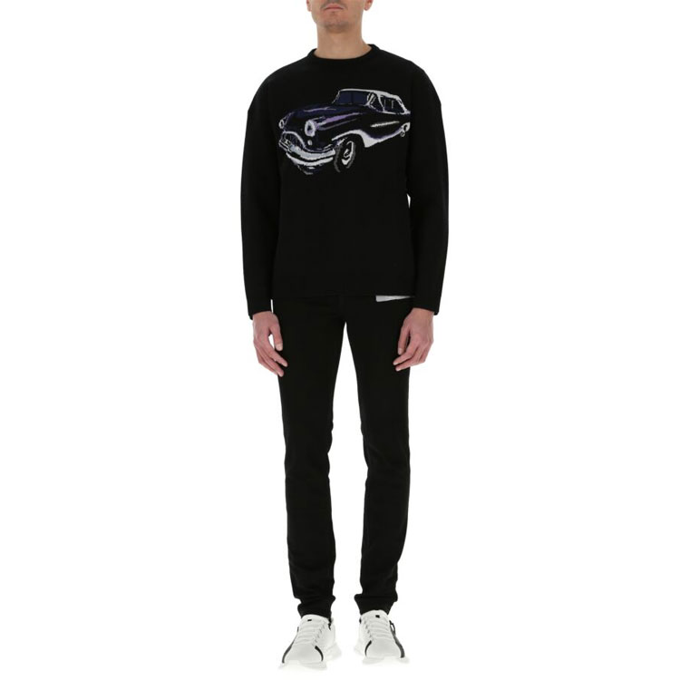 Details for GIVENCHY SS21 Baju Sejuk Hitam Crewneck Wool dengan Cetakan Grafik Kereta BM90F94Y7J-001