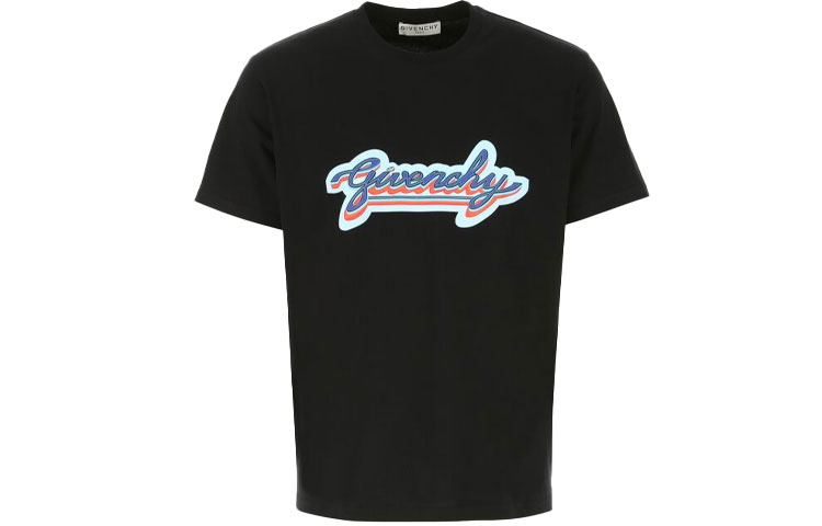Givenchy SS21 Black Logo Letter Print Short Sleeve T-Shirt BM71123002-001