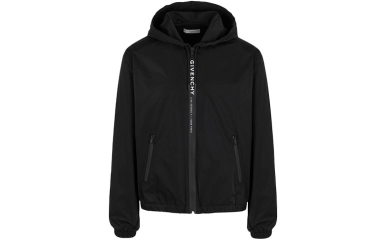 Givenchy SS21 Black Solid Color Hooded Jacket. BM00PF13EN-001