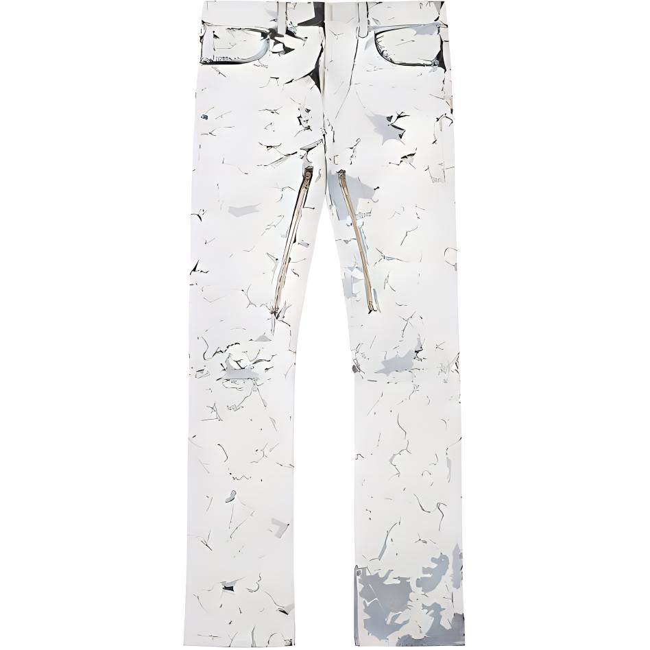 GIVENCHY SS21 Cracked Painted Zipper Jeans White Fashion Denim. BM50SU50M6-100