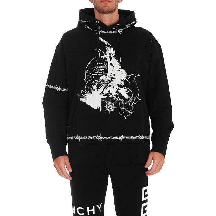 Shop GIVENCHY SS21 Gothic Logo Fleece Hoodie Black BMJ0C63Y69-001