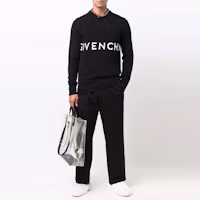 Shop Givenchy SS21 黑色Logo針織圓領毛衣 BM90G9401M-001