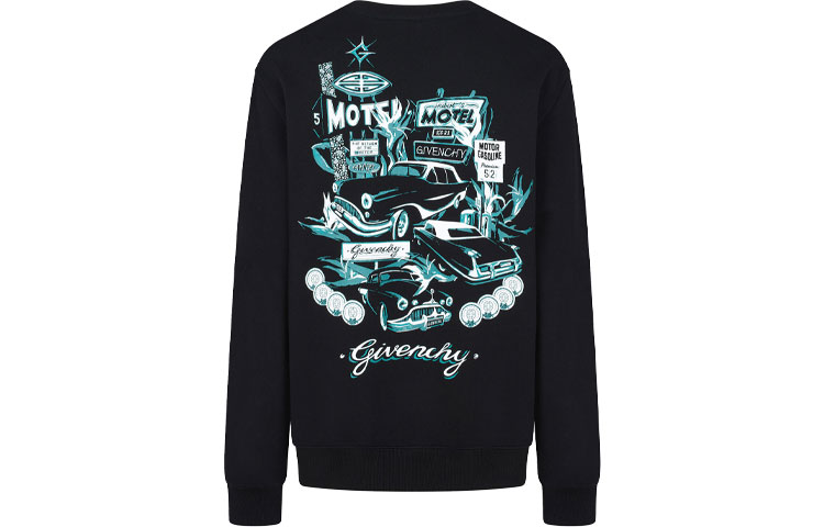 Lookbook 지방시 SS21 모텔 프린트 코튼 크루넥 스웨트셔츠 블랙. BMJ09V30AF-001