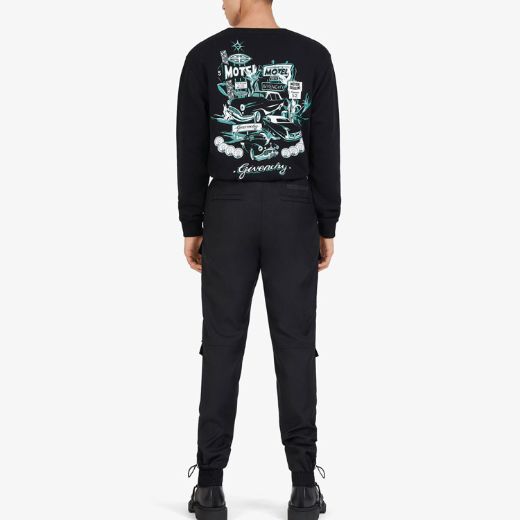 Details for 지방시 SS21 모텔 프린트 코튼 크루넥 스웨트셔츠 블랙. BMJ09V30AF-001