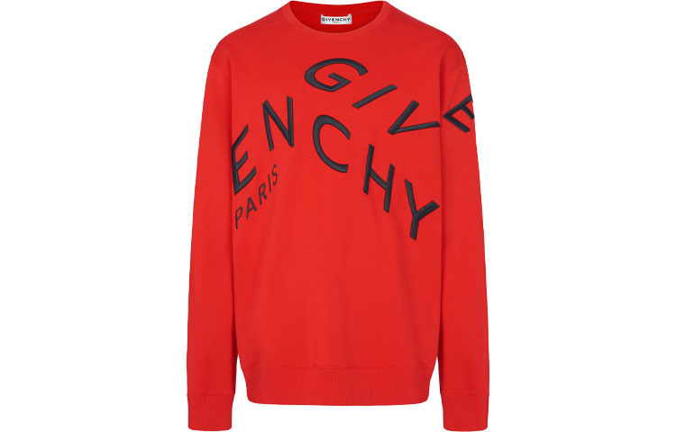 Givenchy SS21 Red Embroidered Logo Crewneck Pullover Sweatshirt Men BMJ07H30AF-606