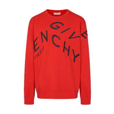 Givenchy SS21 Red Embroidered Logo Crewneck Pullover Sweatshirt Men BMJ07H30AF-606