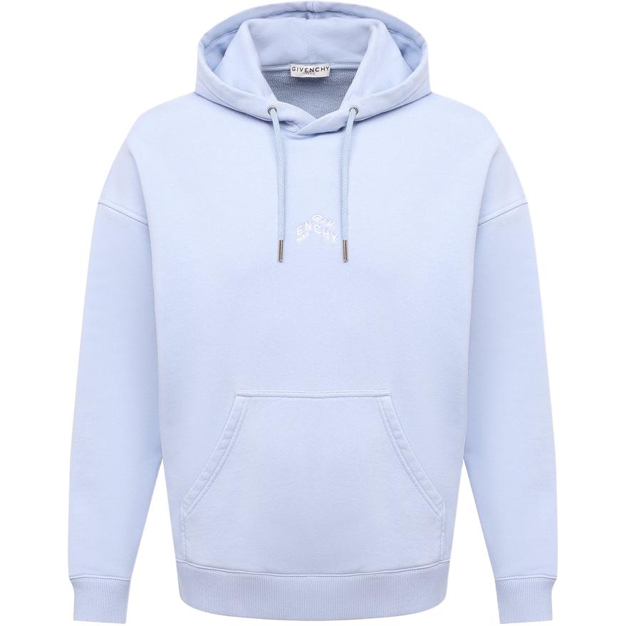 Givenchy SS21 Refracted Embroidery Logo Hoodie Light Blue BMJ09M305B-453
