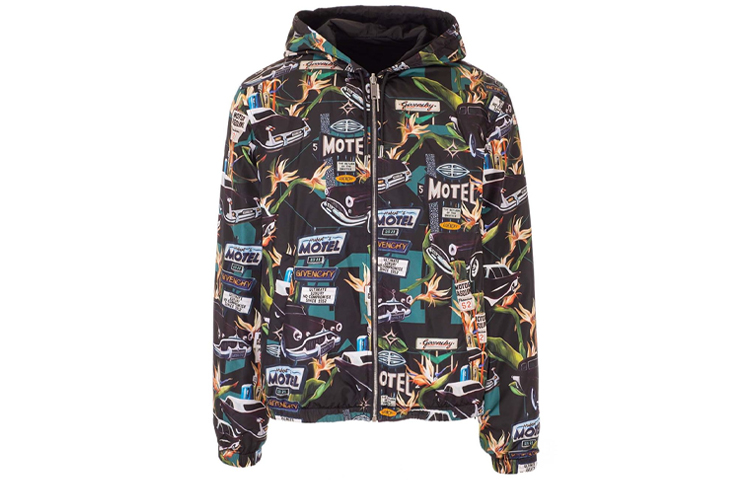 Givenchy SS21 Reversible Motel Print Black Hooded Jacket Men’s BM00PC13KU-013