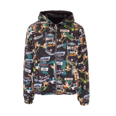 Givenchy SS21 Reversible Motel Print Black Hooded Jacket Men’s BM00PC13KU-013