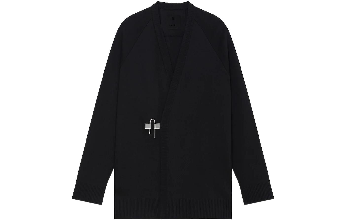 GIVENCHY SS22  Black Knit Cardigan Wool Sweater with U-Shaped Buckle. BM90JU4YAL-001