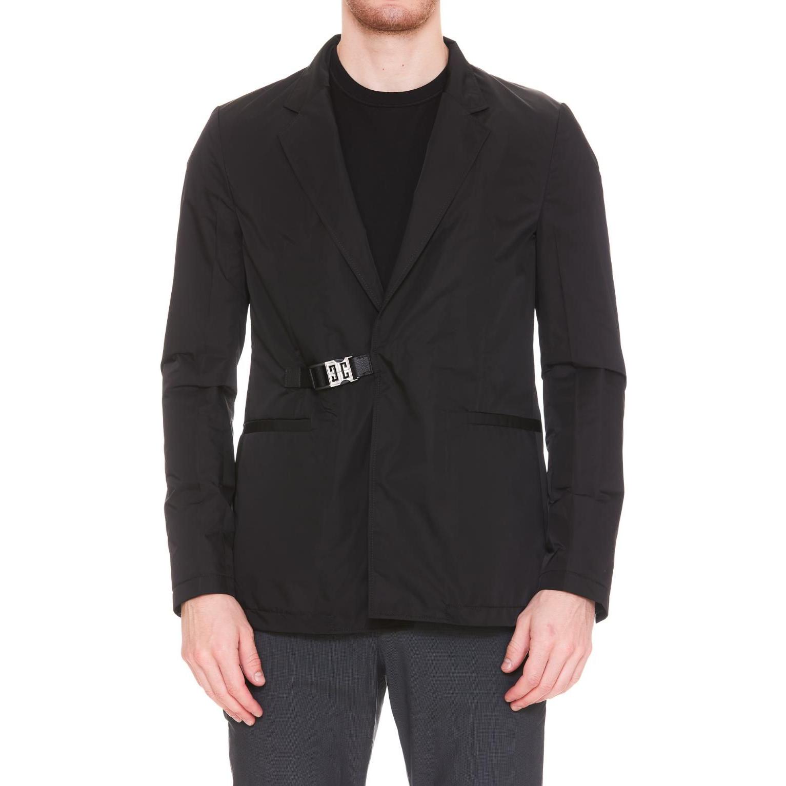 Shop 지방시 SS22 블랙 스트레이트 컷 버클 웨이스트 긴팔 블레이저 BM30BZ13YT-001