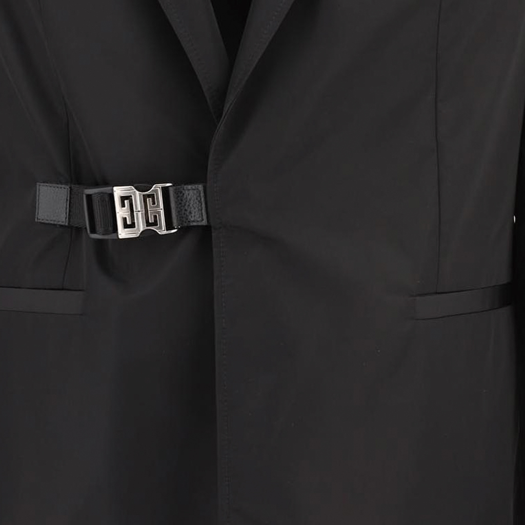 Cheap 지방시 SS22 블랙 스트레이트 컷 버클 웨이스트 긴팔 블레이저 BM30BZ13YT-001