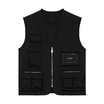 GIVENCHY SS22 Black V-Neck Multi-Pocket Vest BM00WV14AN-001