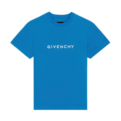 GIVENCHY SS22 Loose Fit Logo Print T-Shirt in Bright Blue. BM71653Y6B-430