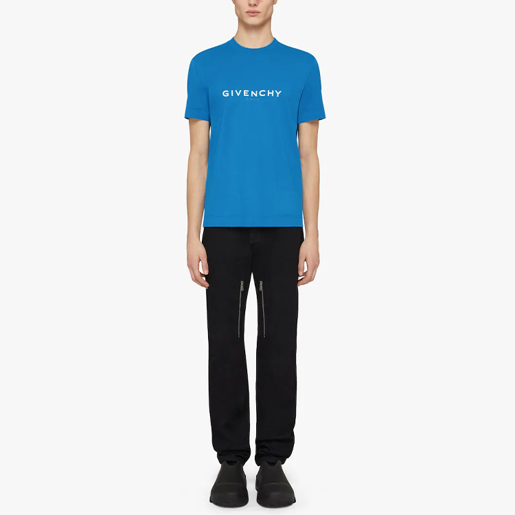 Shop GIVENCHY SS22 寬鬆版型藍色標誌印花T恤 BM71653Y6B-430