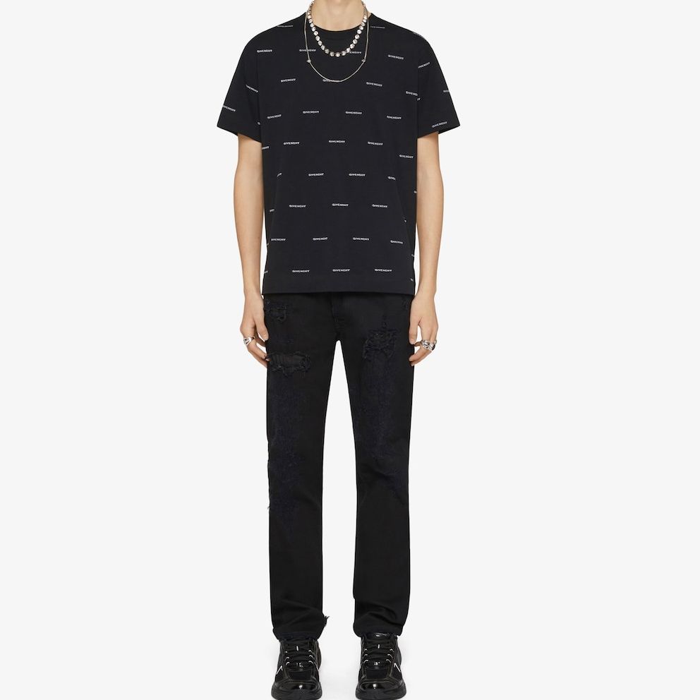 Sizing GIVENCHY SS22 Celana Jeans Hitam Slim Fit Distressed BM50ST50NY-001