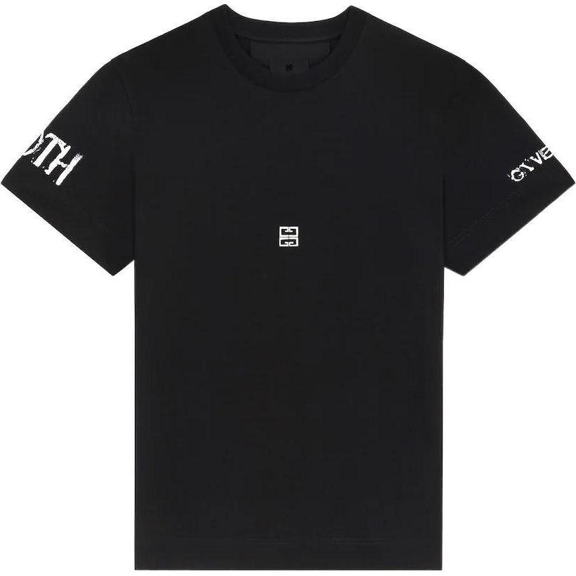 GIVENCHY SS22  Slim Fit Letter Print Black Short Sleeve T-Shirt. BM71CP3Y6B-001