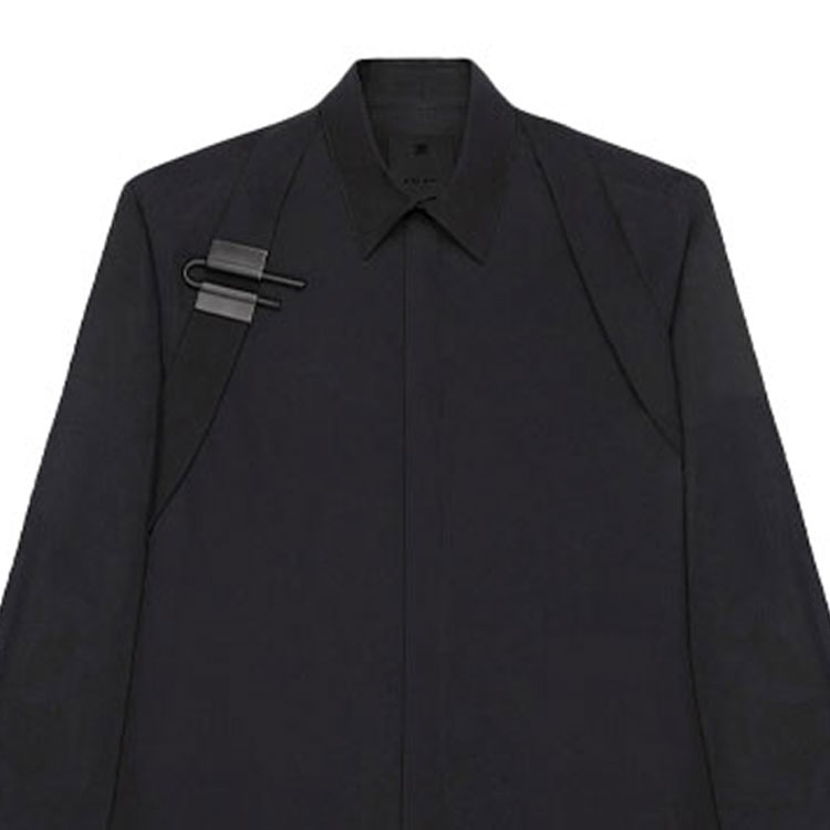 Details for GIVENCHY SS22 Kemeja Lengan Panjang Solid U-Lock Strap Hitam BM60RZ146X-001