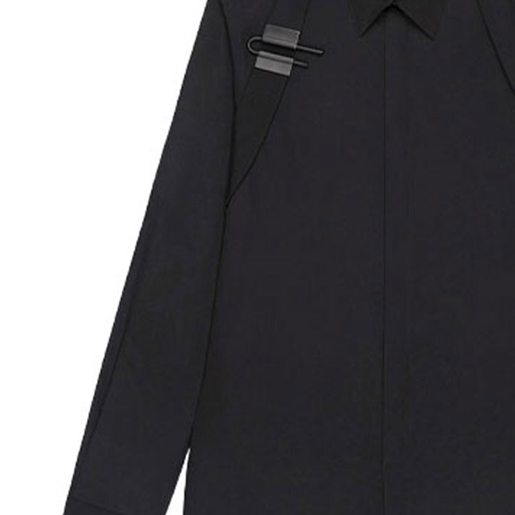 Sizing GIVENCHY SS22 Kemeja Lengan Panjang Solid U-Lock Strap Hitam BM60RZ146X-001