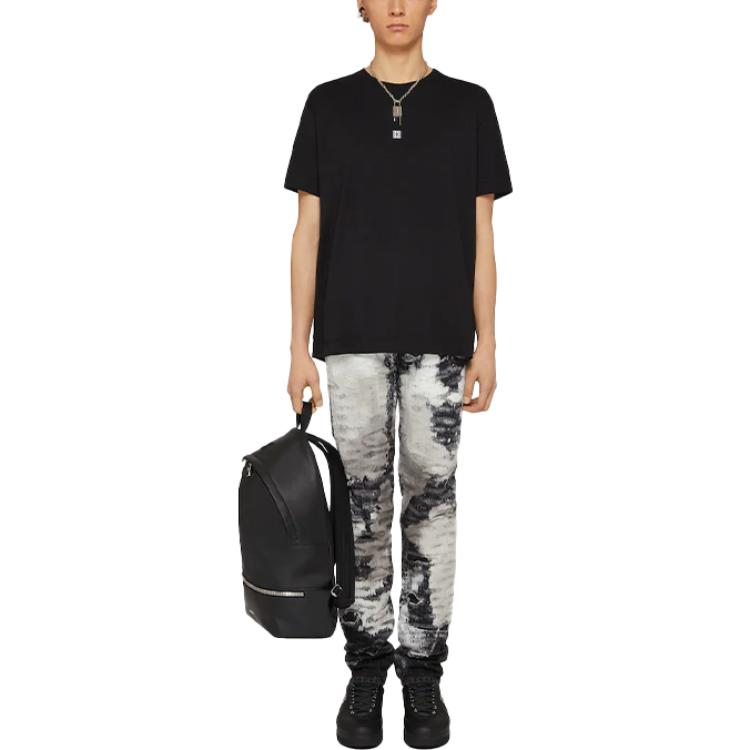 Shop Givenchy SS22 黑色刺繡Logo圓領T恤 BM71DK3Y6B-001