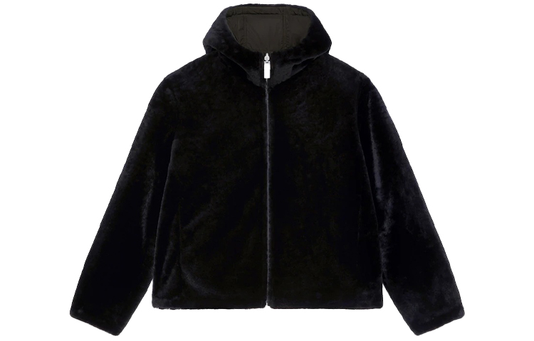 Givenchy SS22 Black Faux Fur Hooded Jacket with Solid Logo Design BM00V61447-001