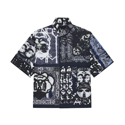 Givenchy SS22 Blue Short Sleeve Shirt with Animal Print Design BM60RK144X-461