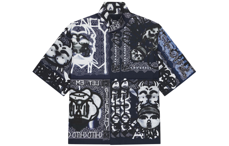 Order Givenchy Kemeja Lengan Pendek Biru SS22 dengan Desain Motif Hewan. BM60RK144X-461