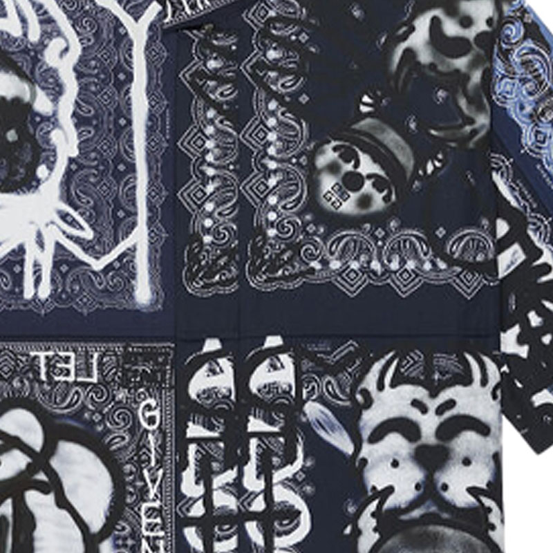 Sizing Givenchy Kemeja Lengan Pendek Biru SS22 dengan Desain Motif Hewan. BM60RK144X-461